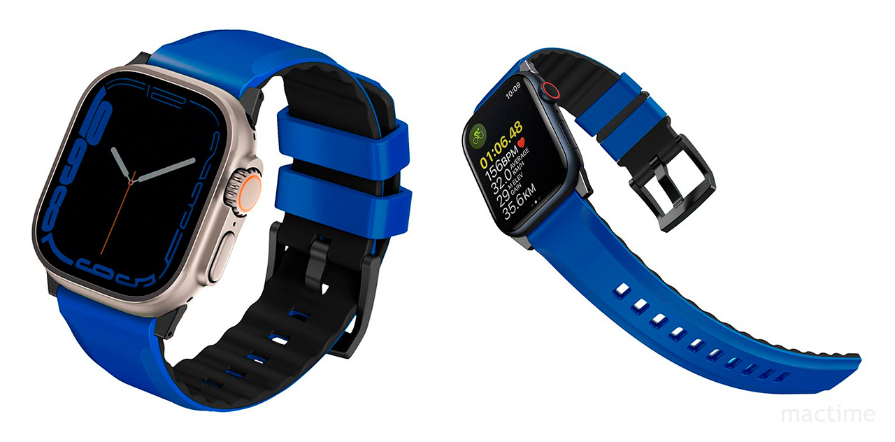 Ремешок Uniq Linus Aerosoft silicone strap для Apple Watch 49/45/44/42 mm синего цвета
